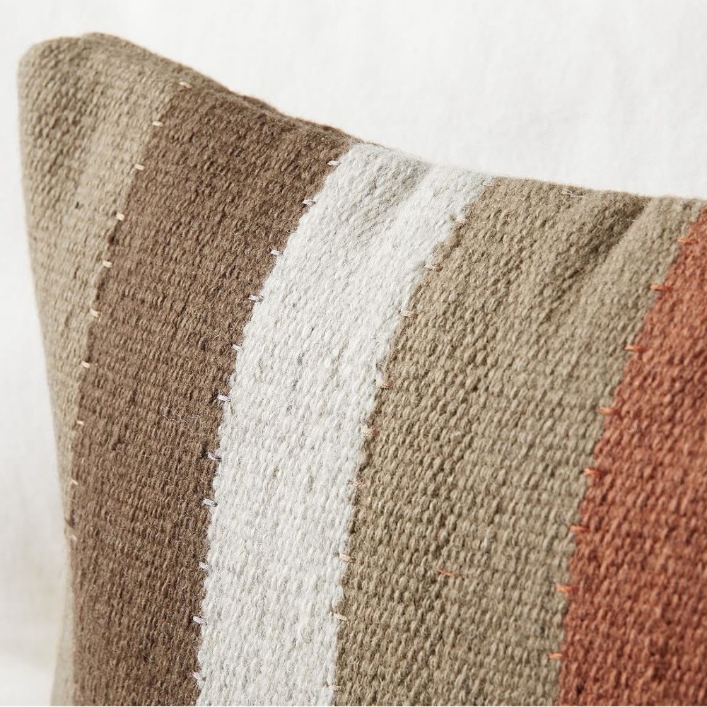 New Pottery Barn Miller Striped Handwoven Wool Pillow Cover, Warm Colors, 20” - Picture 4 of 16